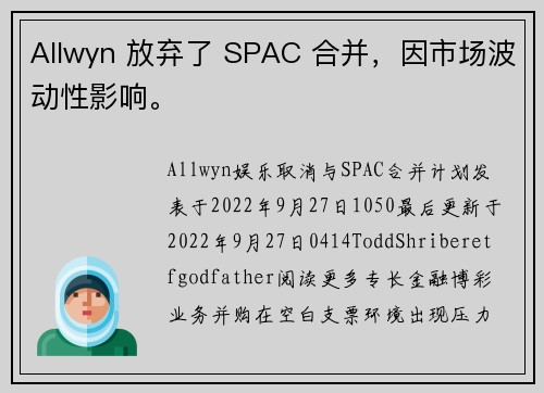 Allwyn 放弃了 SPAC 合并，因市场波动性影响。